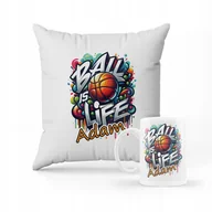 Gadżety dla niej i dla niego - ZESTAW PODUSZKA + KUBEK Prezent Piłka od koszykówki + IMIĘ - miniaturka - grafika 1