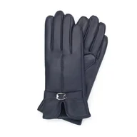 Rękawiczki - Damskie rękawiczki skórzane z wycięciem i klamerką - miniaturka - grafika 1