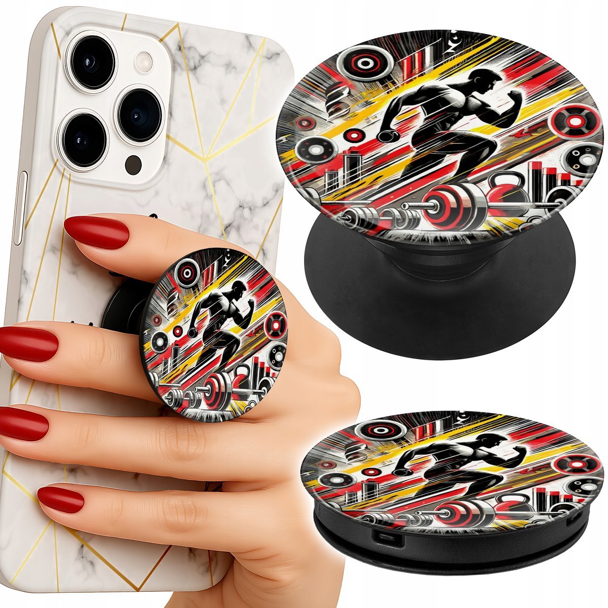 Uchwyt do telefonu Popsocket na palce/stojak SIŁOWNIA KULTURYSTYKA FITNESS