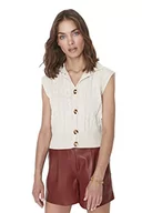 Kamizelki damskie - TRENDYOL Damska kamizelka z dekoltem w serek, jednokolorowa, regularna, dziergana bluza, szara, M, szary, M - miniaturka - grafika 1