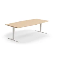 Stoły i stoliki do biura - Stół konferencyjny QBUS, kształt łodzi, 2400x1200 mm, rama T, biały, dąb - miniaturka - grafika 1