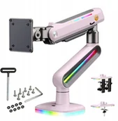Uchwyty do monitorów - Blow F6-XJ Sakura Pink Podświetlenie RGB Gamingowy mocny uchwyt biurkowy do dużych monitorów 32-60 cali - miniaturka - grafika 1