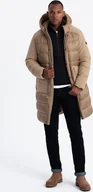 Kurtki męskie - Kurtka męska Ombre Długa pikowana kurtka męska z dużymi kieszeniami beżowa V2 OM-JALJ-0165 M - miniaturka - grafika 1