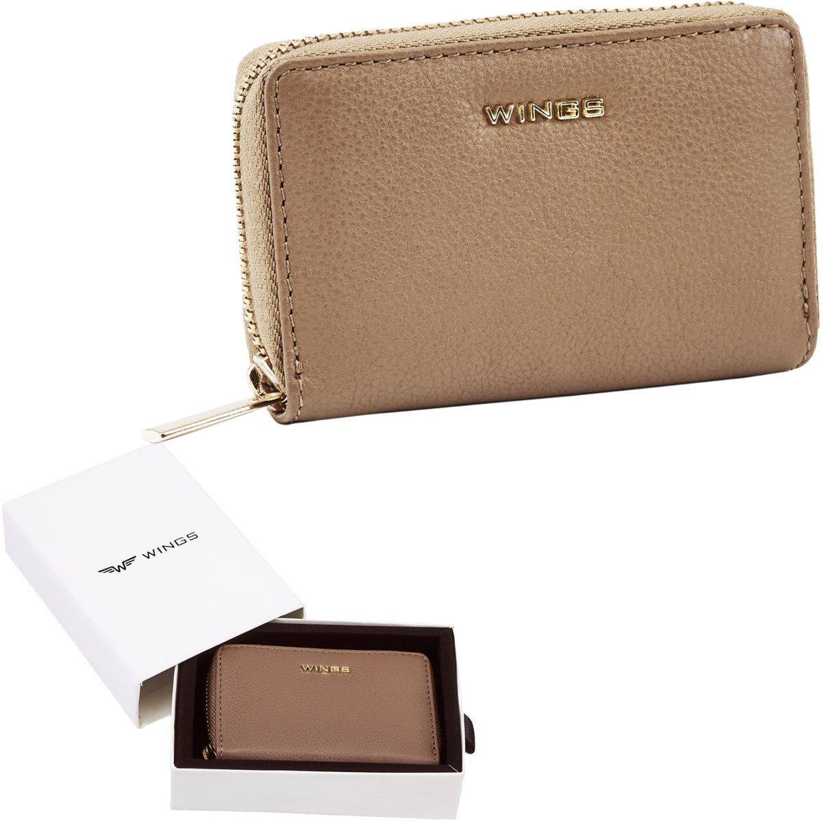 Portfel damski mały WINGS skórzany kieszeń na monety bilon elegancki beżowy