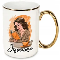 Kubki - KUBEK XXL 450 ML BIAŁY ZŁOTY RANT I UCHO PREZENT DLA JESIENIARY CERMIKA WZ - miniaturka - grafika 1