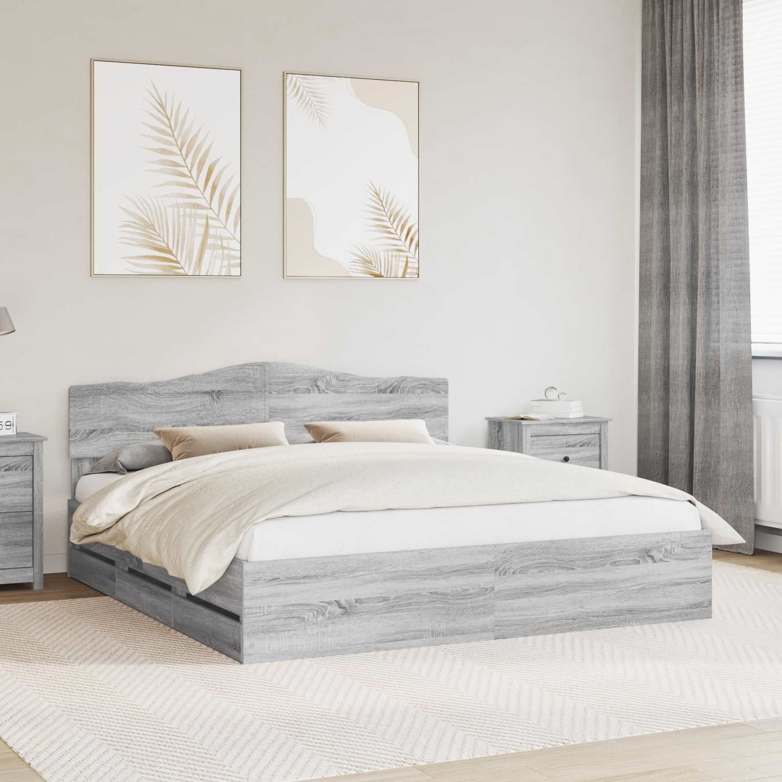 vidaXL Ramka łóżka Szary Sonoma Drewno inżynieryjne 200 x 200 cm