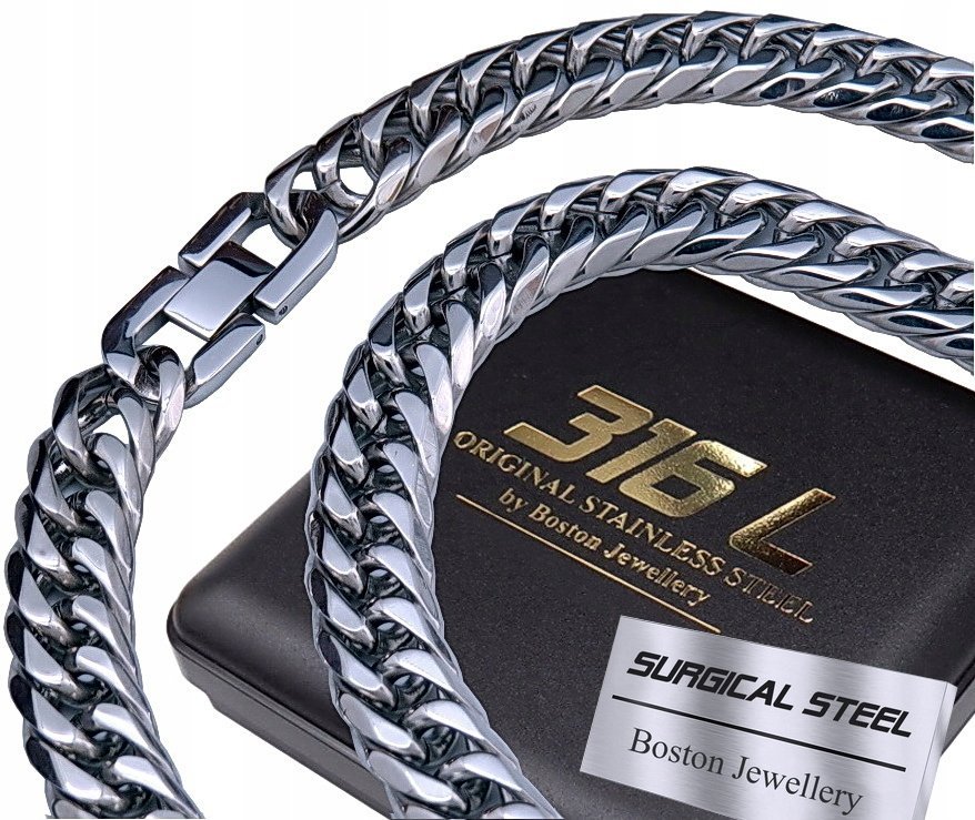 Srebrna Bransoleta + Srebrny Łańcuszek Na Szyję 9Mm Stal Chirurgiczna 316L