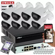 Zestawy do monitoringu - Kompletny zestaw do monitoringu 8 Kamer 4MPx Dahua IPC-HFW2431S-S-0280B-S2 Starlight Analiza IVS IR 30m 4TB - miniaturka - grafika 1