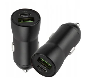 SZYBKA ŁADOWARKA SAMOCHODOWA USB-C + USB CZARNA - Ładowarki samochodowe - miniaturka - grafika 1