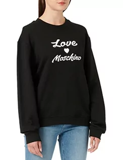 Bluzy damskie - Love Moschino Damska bluza o regularnym kroju z nadrukiem Cursive Brand Print, czarny, 48 - grafika 1