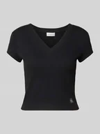 Koszulki i topy damskie - T-shirt z detalem z logo - miniaturka - grafika 1