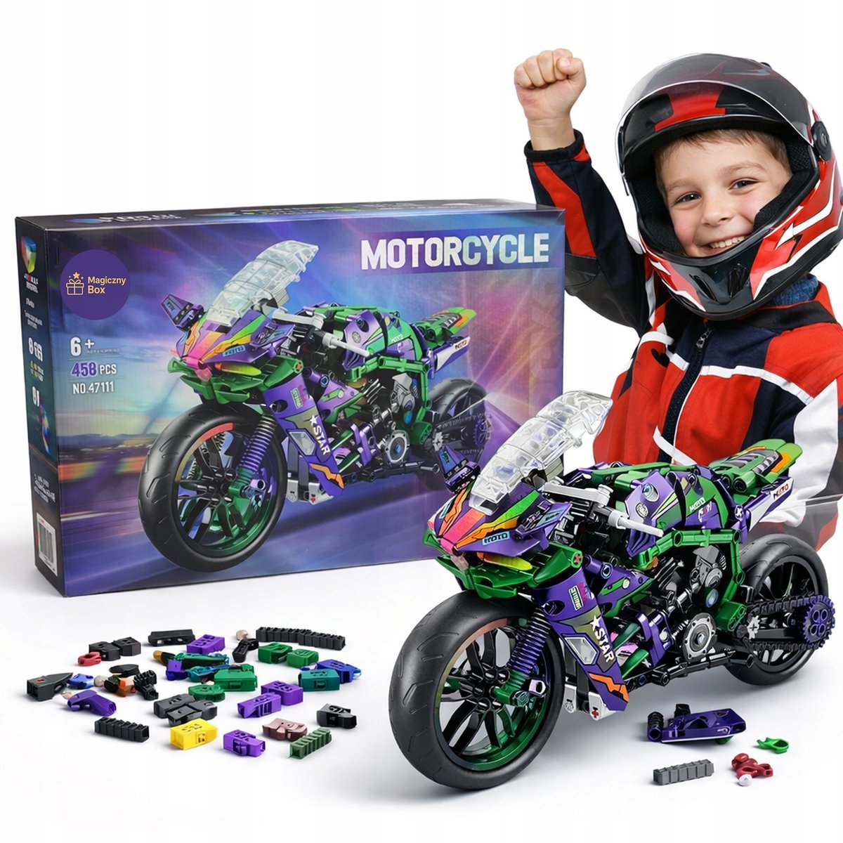 MOTOCYKLE 125 KLOCKI KONSTRUKCYJNE ZESTAW 458 el PREZENT DLA DZIECI SPORT