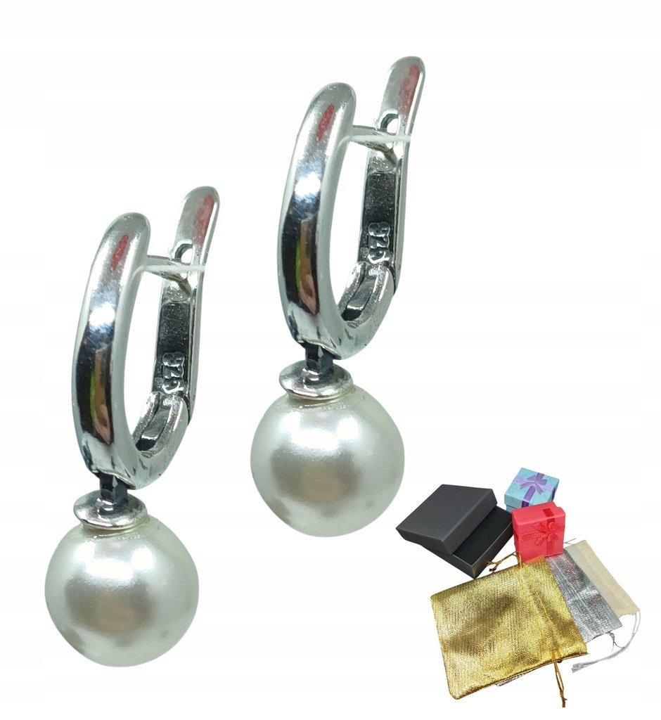 Eleganckie Kolczyki Z Perełkami Srebrne Próba 925 Z Perłą Rekonstruowaną