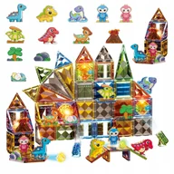 Klocki - Magnetyczne Klocki Konstrukcyjne Świecący Zestaw Dinozaury Magnesy Led 98El - miniaturka - grafika 1