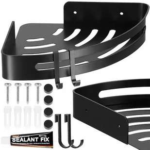 Półki łazienkowe narożne 2 szt. pod prysznic samoprzylepne 30,5x22,5 cm aluminiowe czarne - Szafki łazienkowe - miniaturka - grafika 1