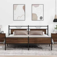Łóżka - vidaXL Metalowa rama łóżka, bez materaca, brązowy dąb, 200x200 cm - miniaturka - grafika 1