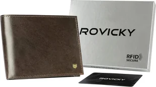 Rovicky Elegancki, skórzany portfel męski, z RFID, brązowy, 12x10 cm - Portfele - miniaturka - grafika 1