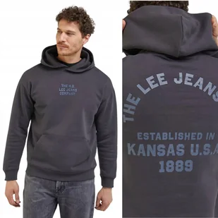 Lee RELAXED HOODIE Washed LUŹNA CZARNA BLUZA Z KAPTUREM KANGURKA HAFT S - Bluzy męskie - miniaturka - grafika 1