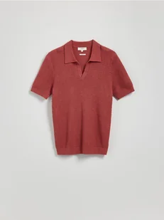 Reserved - Sweter polo z lnem - miedziany - Swetry męskie - miniaturka - grafika 1