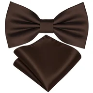 Krawaty i muchy męskie - Zestaw mucha + poszetka - brązowy GŁADKIE - miniaturka - grafika 1