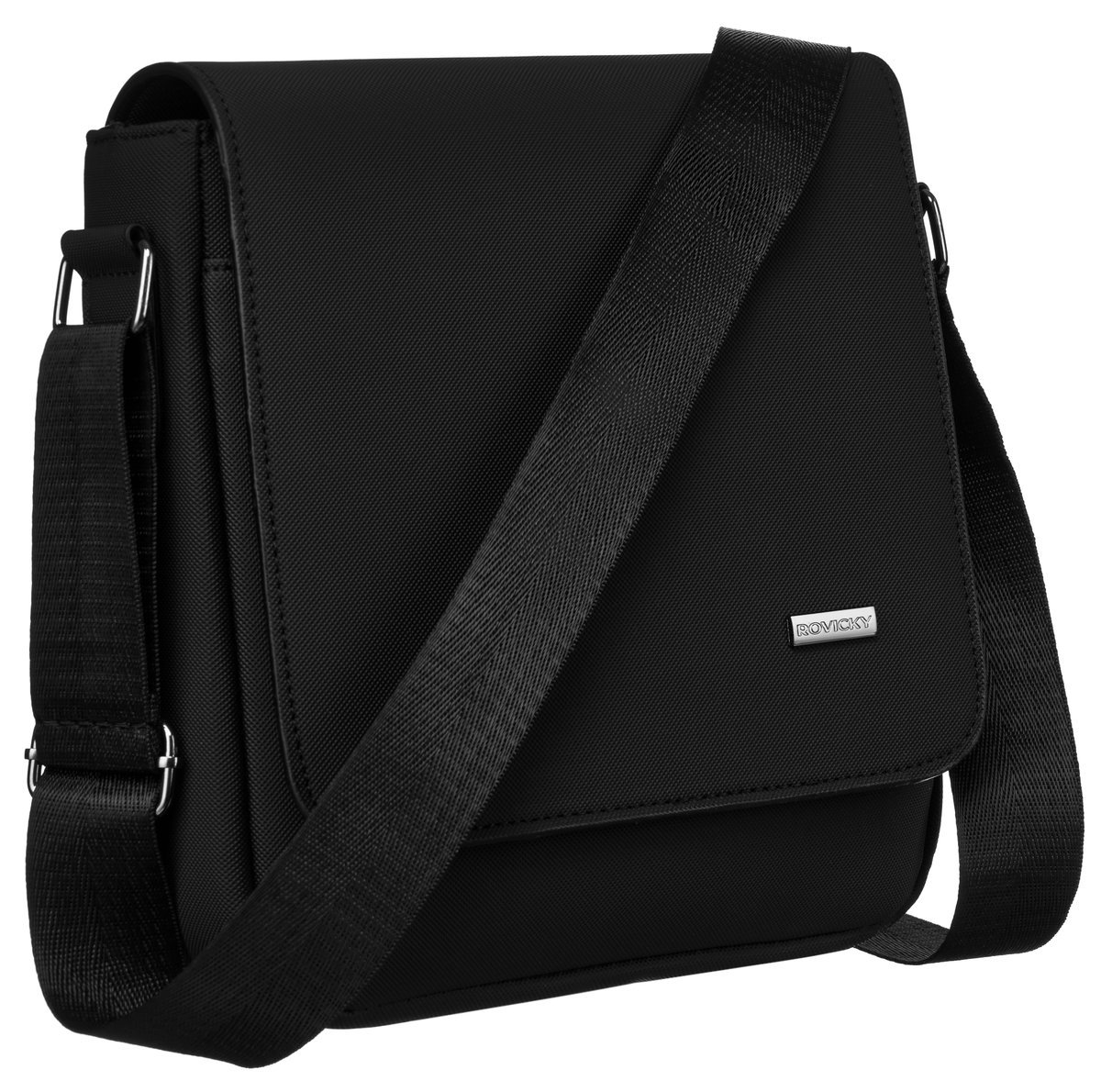 Torba męska na ramię Rovicky na magnes elegancka listonoszka miejska, czarny