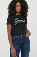 Koszulki sportowe damskie - Guess t-shirt bawełniany kolor czarny - miniaturka - grafika 1