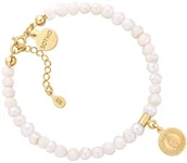 Biżuteria religijna - Bransoletka z pereł naturalnych ze złotym medalionem - miniaturka - grafika 1