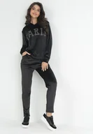 Komplety damskie - Czarny 2-częściowy Komplet Dresowy z Weluru Zdobiony Cyrkoniami Feyre - miniaturka - grafika 1