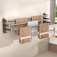 Wieszaki łazienkowe - Potrójny szary wieszak na ręczniki, półka łazienkowa bez otworów, podwieszany aluminiowy wieszak na ręczniki, 70 cm, bez otworów - miniaturka - grafika 1