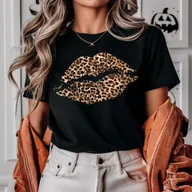 Koszulki i topy damskie - CZARNA koszulka USTA W PANTERKĘ - miniaturka - grafika 1