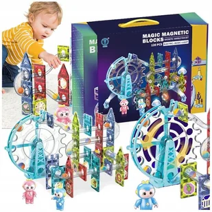 KLOCKI MAGNETYCZNE świecące TOR KULKOWY ruchome koło DŹWIĘKI Zestaw 120 el. - Klocki - miniaturka - grafika 1