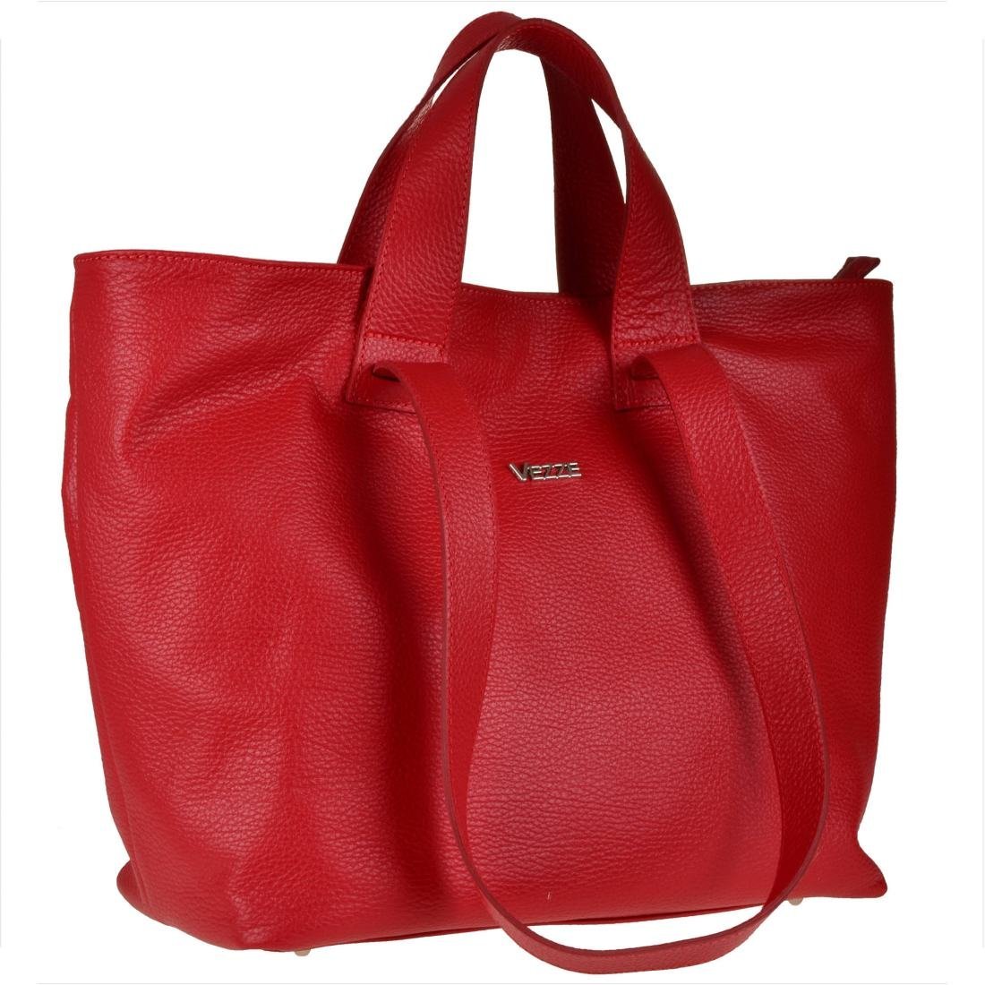 VEZZE Torba skórzana shopper bag czerwona na ramię i do ręki