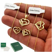 Biżuteria dla dzieci - ZŁOTY KOMPLET BIŻUTERII NASZYJNIK SERCE KOLCZYKI BRANSOLETKA NA ROCZEK 925 - miniaturka - grafika 1