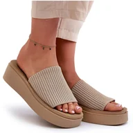 Klapki i japonki damskie - Klapki Damskie Na Platformie Sergio Leone SK083H Beżowe beżowy - miniaturka - grafika 1