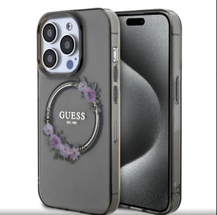 Guess Pc/Tpu Flowers Ring Glossy Logo Magsafe Case For Iphone 13 Pro Czarne - Etui i futerały do telefonów - miniaturka - grafika 1