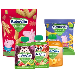 Zestaw BoboVita mus w tubce, 3 x 80 g + chrupeczki, 20 g + ciasteczka, 150 g - Przekąski dla dzieci - miniaturka - grafika 1