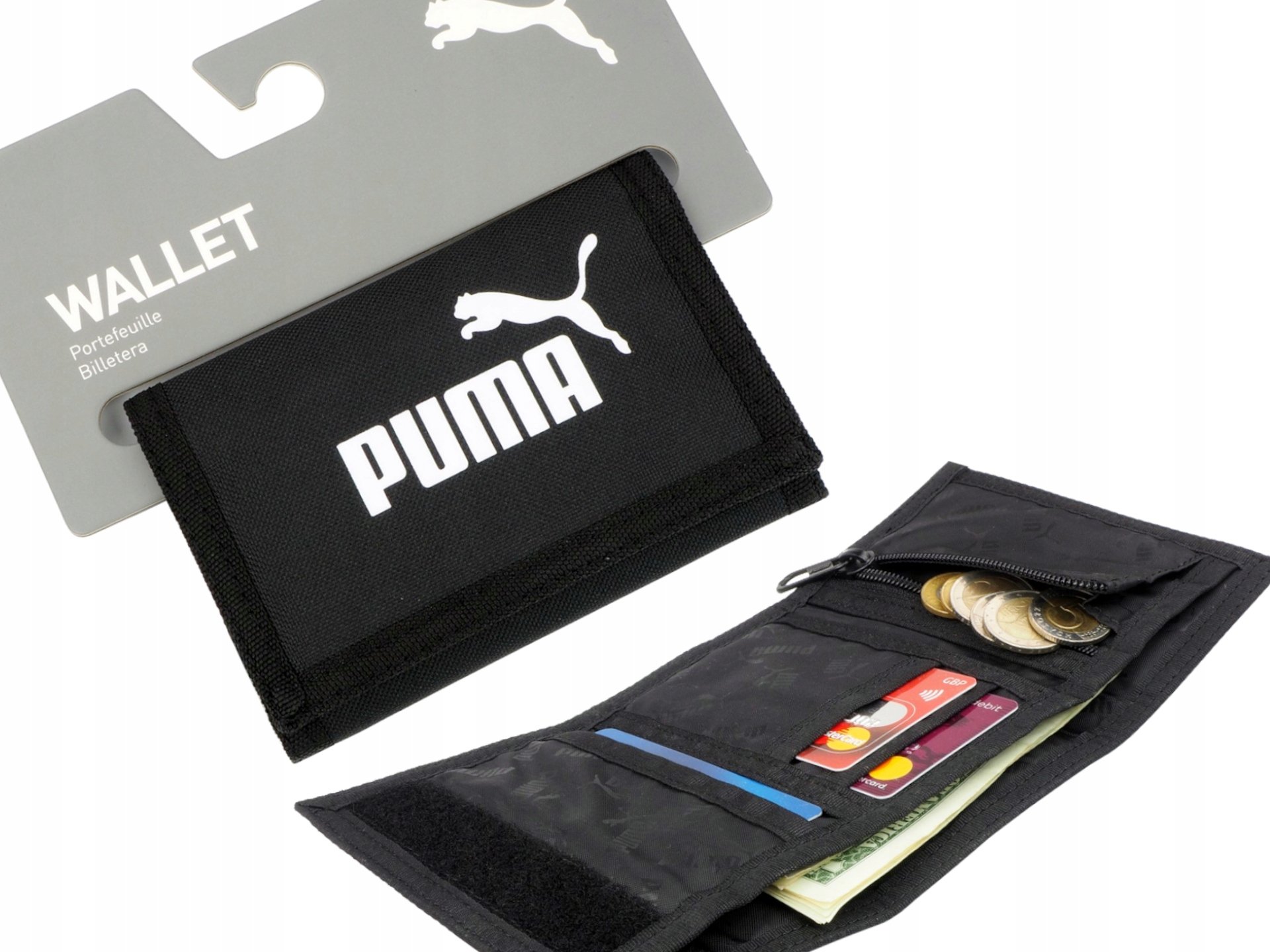 Puma Portfel Młodzieżowy Kieszeń na Bilon Monety Karty Pojemny Mocny Czarny