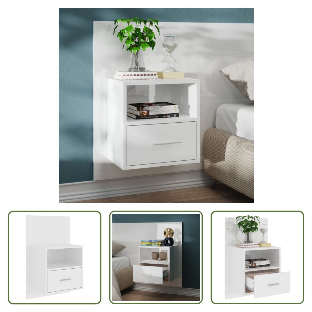 The Living Store Szafka nocna ścienna biały wysoki połysk