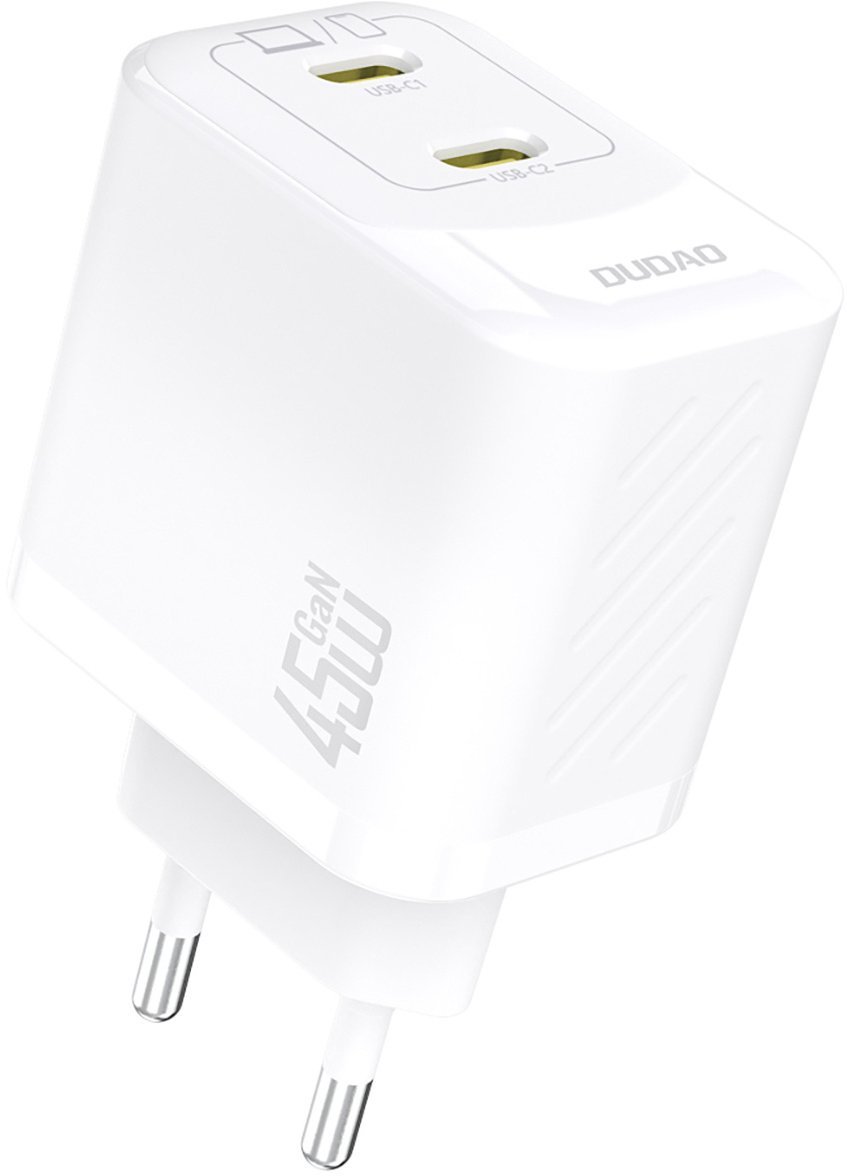 Ładowarka sieciowa 2xUSB-C GaN PD 45W - biała Ładowarka sieciowa 2xUSB-C GaN PD 45W - biała