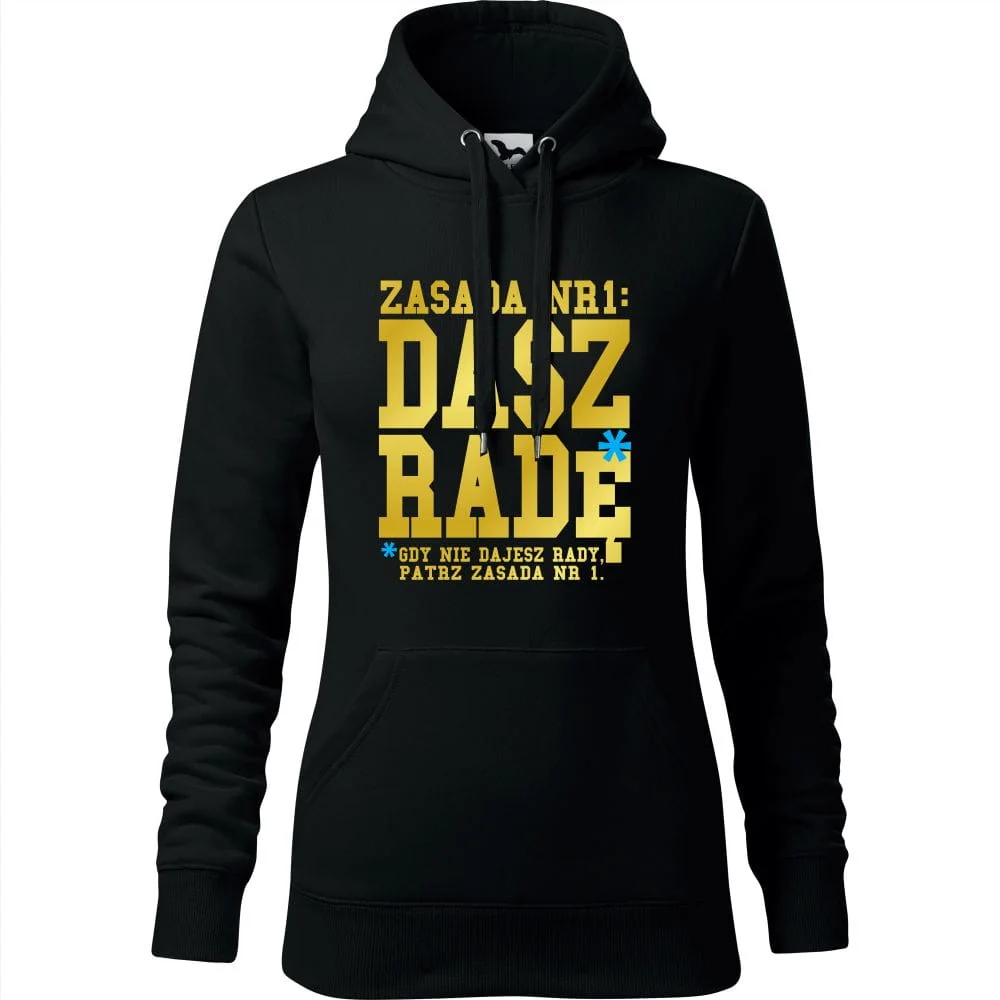 Damska Bluza Z Kapturem - Zasada Nr 1: Dasz Radę* - *gdy Nie Dajesz Rady Patrz Zasada Nr 1 Czarny S