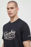 Koszulki męskie - Columbia t-shirt bawełniany kolor czarny wzorzysty - miniaturka - grafika 1