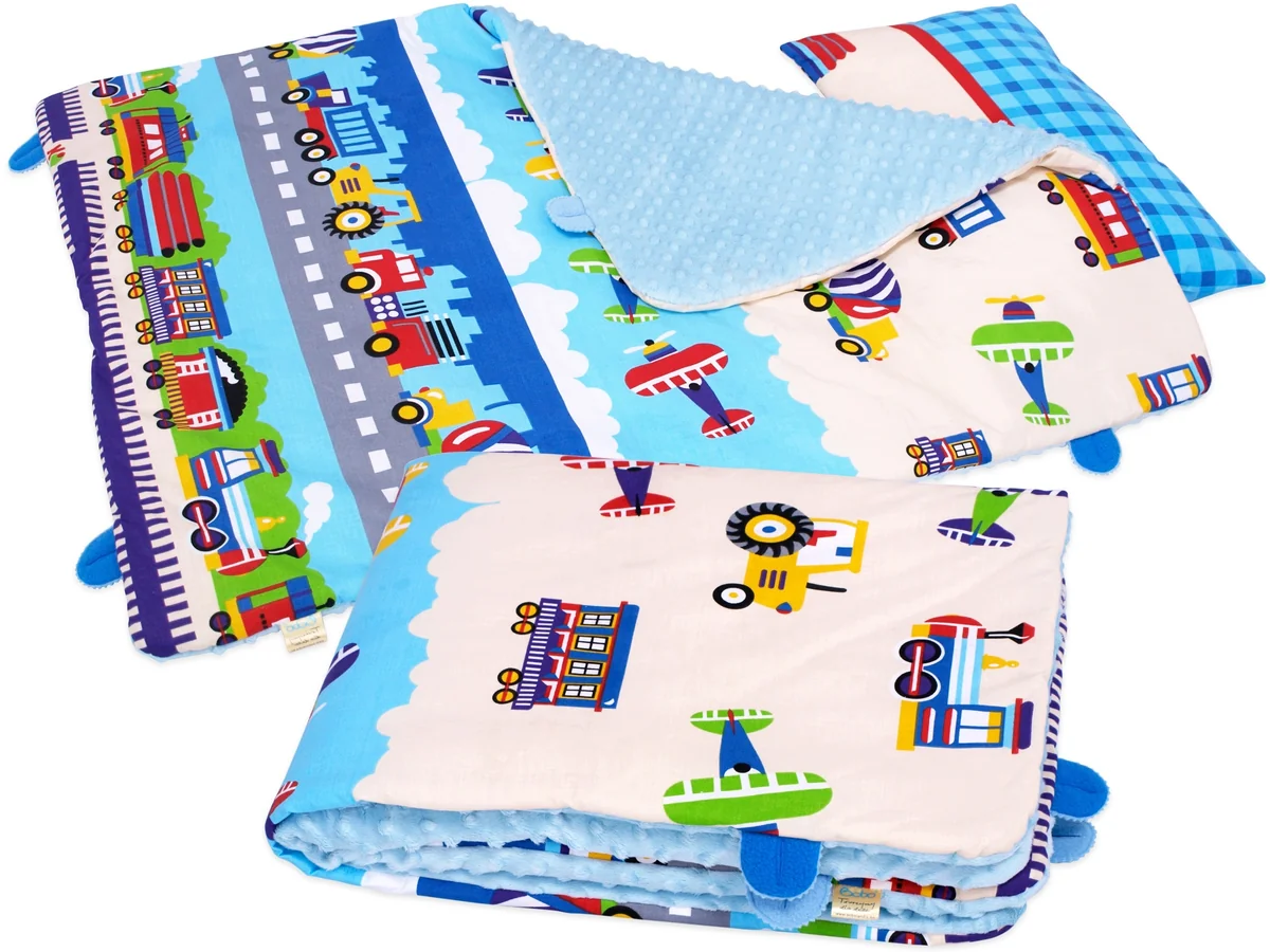 Kocyk minky BOBO z poduszką dla dzieci do żłobka, ocieplana pościel 75x100