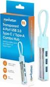 Huby USB - Manhattan Hub USB 3.2 Gen1 Typ-C/A 4x USB-A 3.0 pasywny przezroczysty - miniaturka - grafika 1
