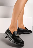 Mokasyny damskie - Czarne Mokasyny z Cekinami wokół Podeszwy i Złotą Klamrą Elorasia - miniaturka - grafika 1