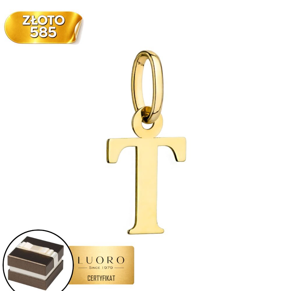 ZAWIESZKA ZŁOTA 585 14K LITERKA T 17 MM ELEGANCKA KLASYKA
