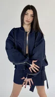 Kurtki damskie - Krótka kurtka bomber zipper denim dark blue - miniaturka - grafika 1