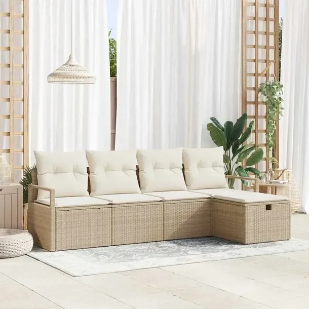 Modułowy Zestaw Sofy Ogrodowej, Rattan, Kolor Beżowy, 4 Elementy