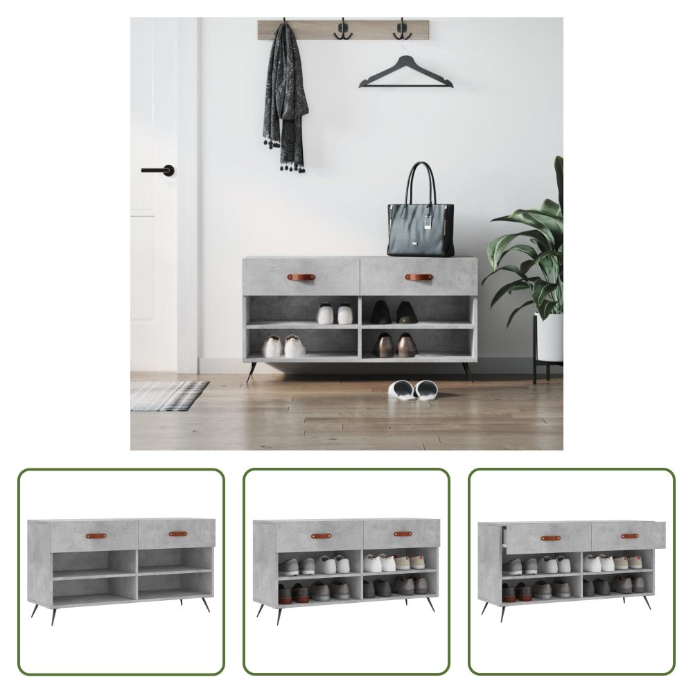 The Living Store Ławka na buty betonowa szara 102x35x55 cm Materiał drewnopochodny