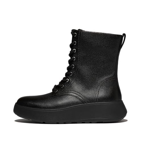 Fitflop Damskie F-Mode Stitch Warm TUMB. Skórzane sznurowane botki, czarne, 36,5 UK, Czarny, 40 EU