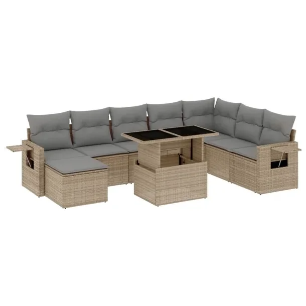Beżowy zestaw mebli ogrodowych z rattanem PE, wym. 62x62x69 cm, 55x62x69 c